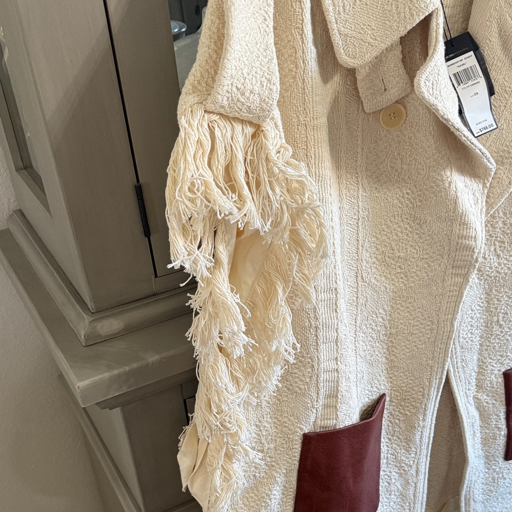 BCBG Cream Fringe Cardigan with Brown Pockets, OS, Brand New!!! - Picture 3 of 7